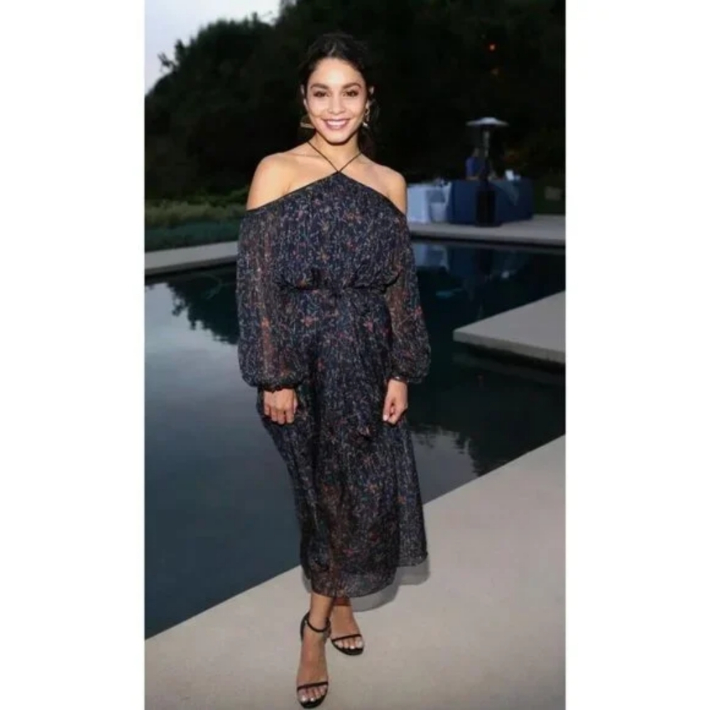 Zimmermann Havoc Suspend Silk Midi Dress Halterneck Off Shoulder Navy Sz 2/US 8 - Picture 14 of 15